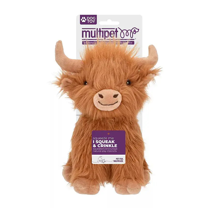 Multipet 8‑in. Highland Cow Dog Toy Chew Crew