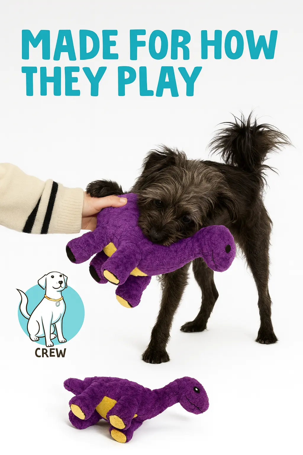 goDog Dinos Bruto Purple Plush Dog Toy – Chew Guard™ Durable Squeaky Toy (Small) Chew Crew
