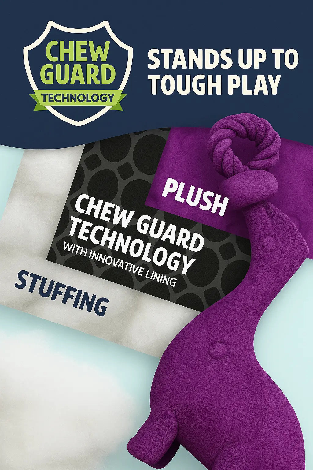 goDog Dinos Bruto Purple Plush Dog Toy – Chew Guard™ Durable Squeaky Toy (Small) Chew Crew