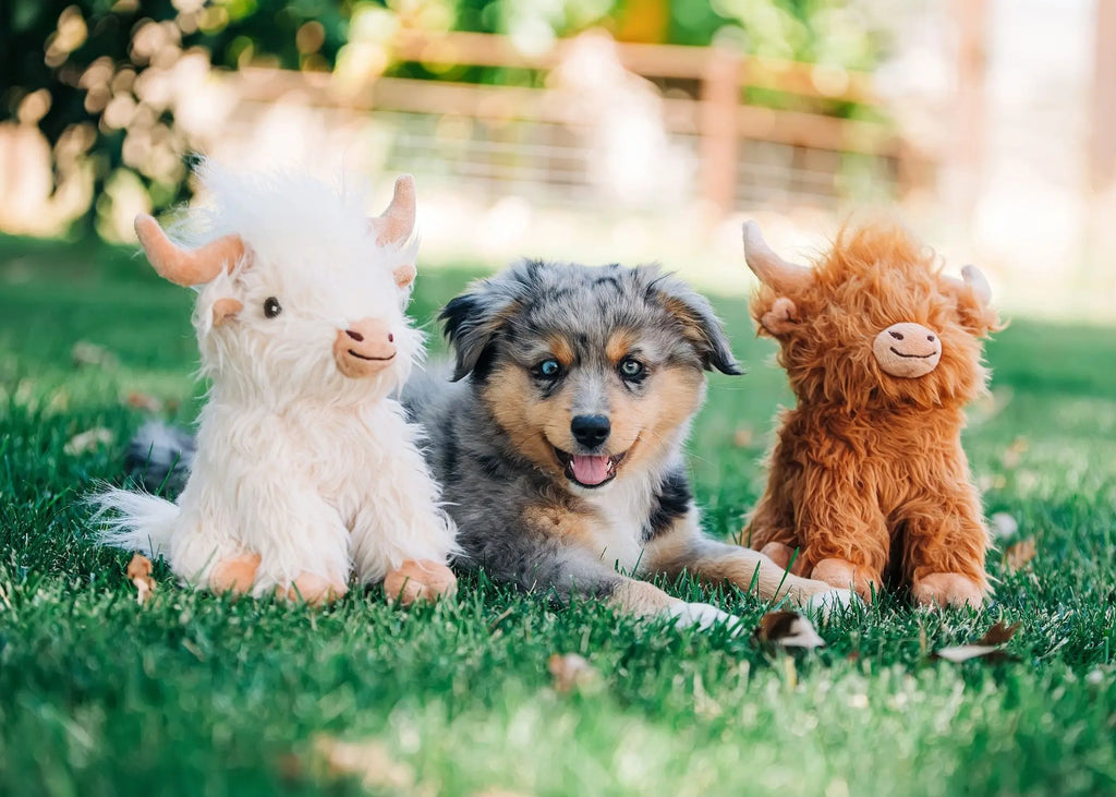 Multipet 8‑in. Highland Cow Dog Toy Chew Crew